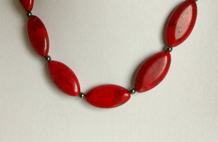 Red Magnesite and Sterling Silver Necklace 