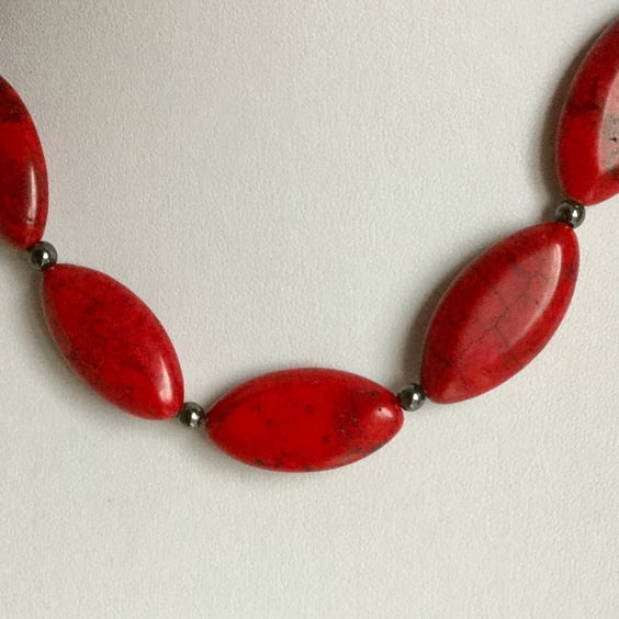 Red Magnesite and Sterling Silver Necklace 