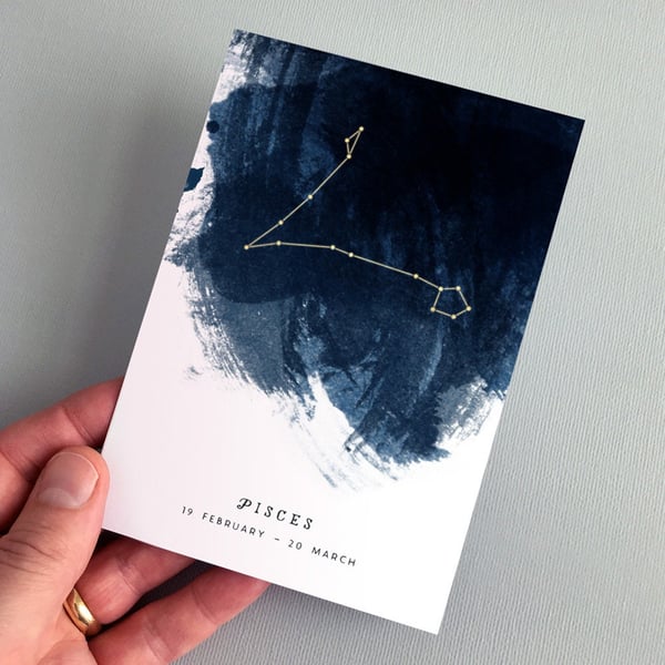 Pisces Constellation Zodiac Star Sign Birthday Card 19 February - 20 March