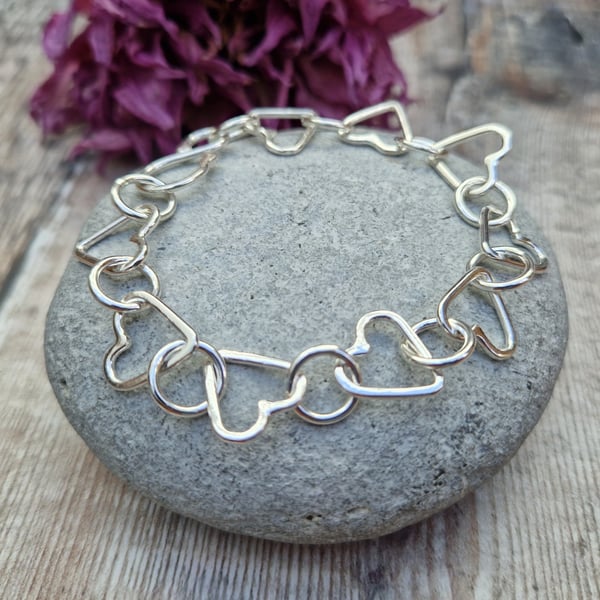 Sterling Silver Heart Chain Link Bracelet