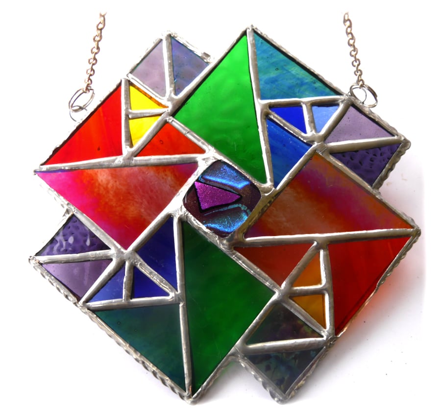 Sold Patchwork Rainbow Quilt Stained Glass Suncatcher 