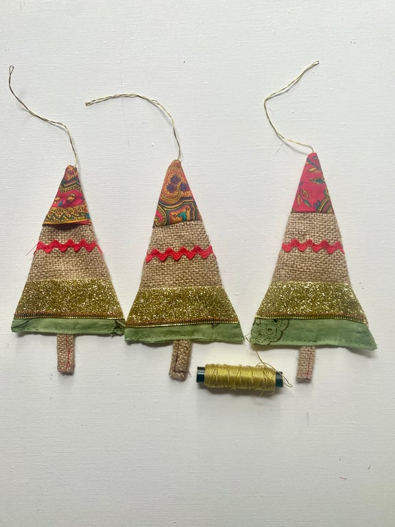 Trio of hanging Christmas tree decorations 