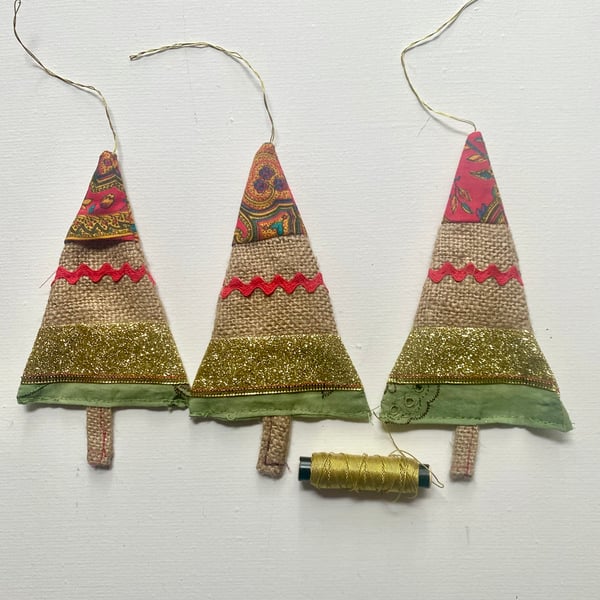 Trio of hanging Christmas tree decorations 