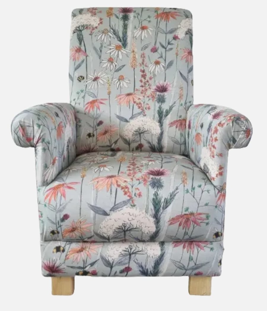 Voyage Hermione Cornflower Blue Fabric Armchair Adult Floral Chair Accent Bees 