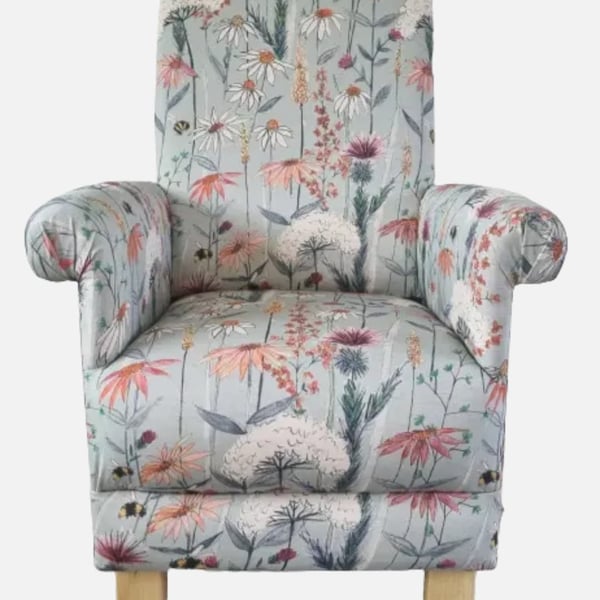 Voyage Hermione Cornflower Blue Fabric Armchair Adult Floral Chair Accent Bees 