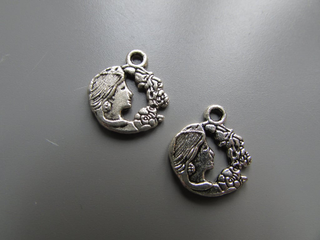 Silver Art Nouveau Lady Tibetan Jewellery Charm x 2
