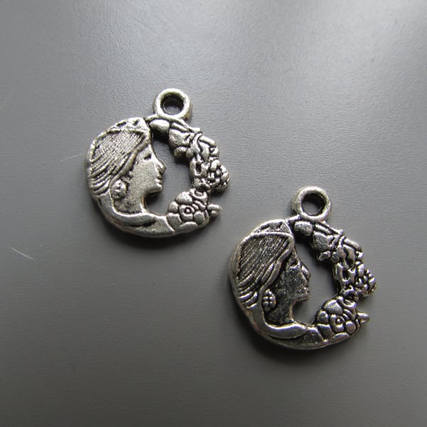 Silver Art Nouveau Lady Tibetan Jewellery Charm x 2