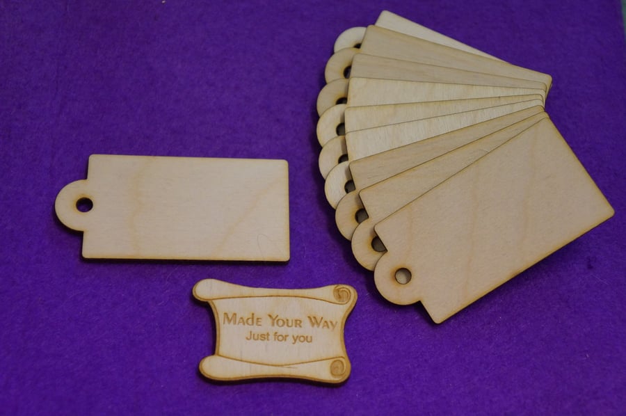 Birch Luggage Tag Rounded 4x8cm - 10 x Laser cut wooden shape