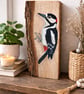 Greater spotted woodpecker original painting on oak