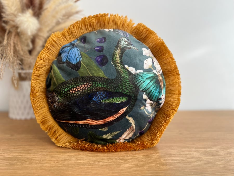 Circular Peacock Cushion, Velvet Cushion