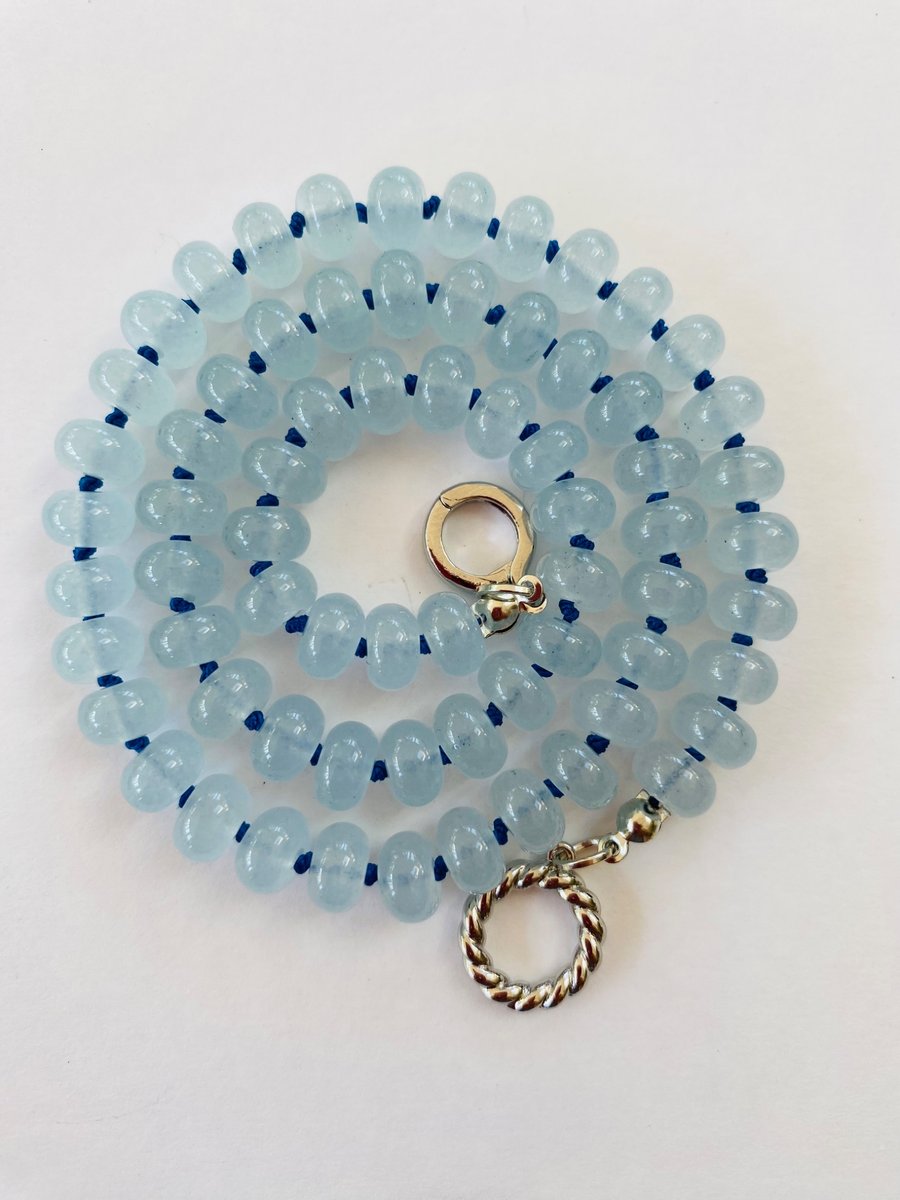 Aquamarine hand knotted necklace 