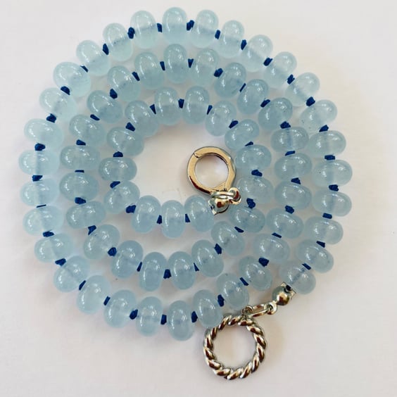 Aquamarine hand knotted necklace 