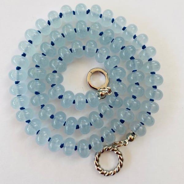 Aquamarine hand knotted necklace 