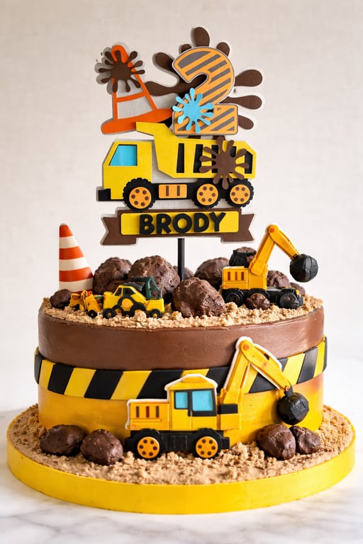 Construction Themed Dump Truck Birthday Cake Topper Personalised 