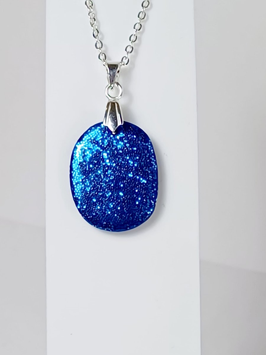 Royal blue sparkle oval pendant      