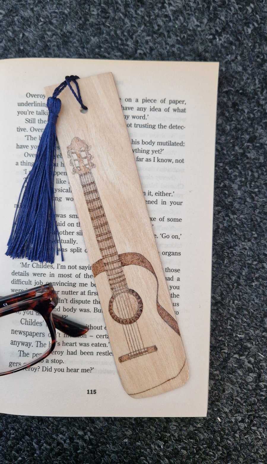 Hand Burned Wooden Bookmark -  Guitar