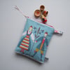 Swedish folk art, vintage tablecloth, make up bag, storage bag or pouch