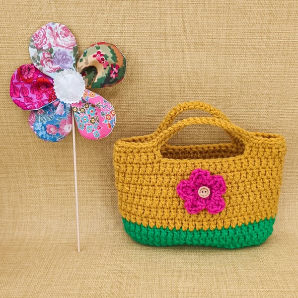 First handbag, crochet girl bag, childs bag