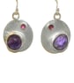 Rose Cut Amethyst and Garnet Sterling Silver Disc Earrings.   - Image 4