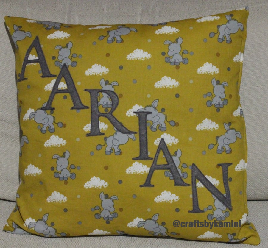 Personalised baby cushion for a nursery or home