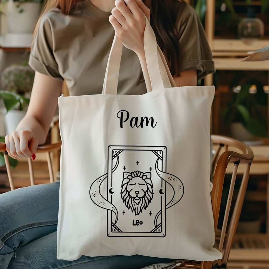 Leo Personalised Tote Bag, Zodiac Tote Bag, Star Sign Bag, Birthday Gift