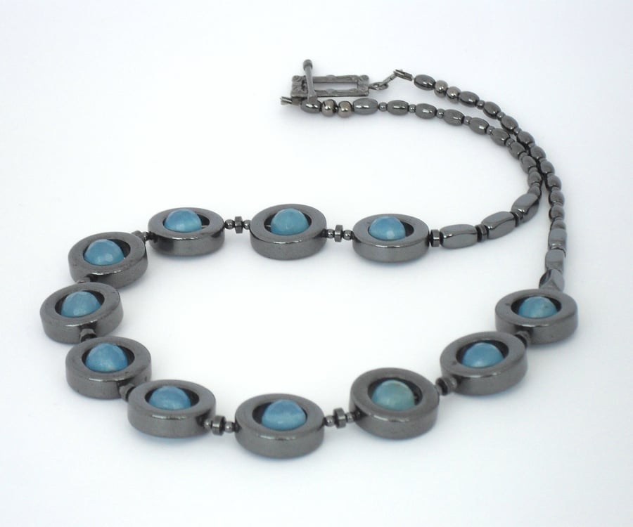 Aquamarine and hematite necklace
