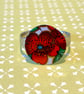 Recycled vintage tin red flower disc circle adjustable ring - Image 3
