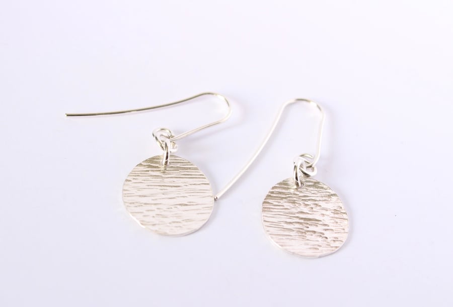 Sterling Silver textured disc earrings