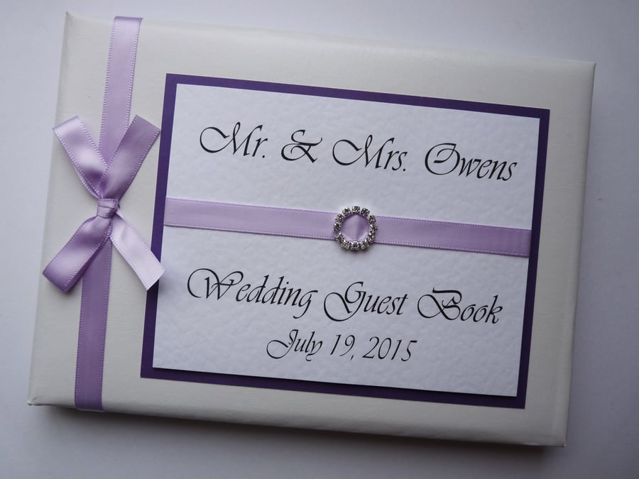 Wedding guest book with lilac ribboon, wedding gift, wedding keepsake