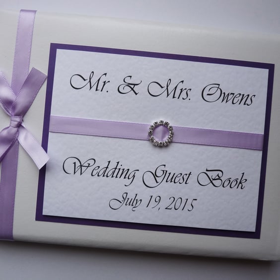 Wedding guest book with lilac ribboon, wedding gift, wedding keepsake