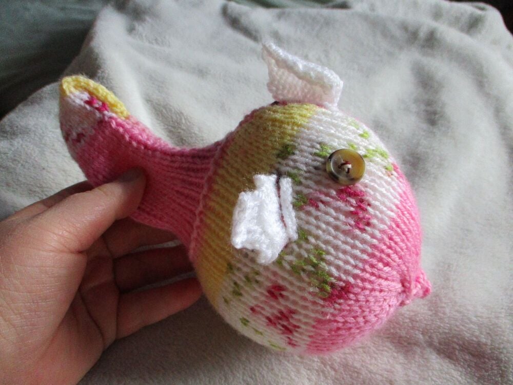 Pink Floral Midi Fish with Brown Splodge Eyes Knitted By KM