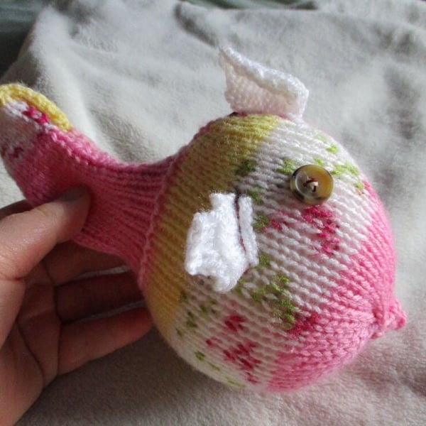 Pink Floral Midi Fish with Brown Splodge Eyes Knitted By KM