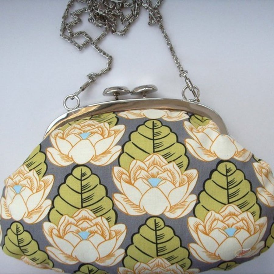 Amy Butler Lotus Flower purse with removable silver chain