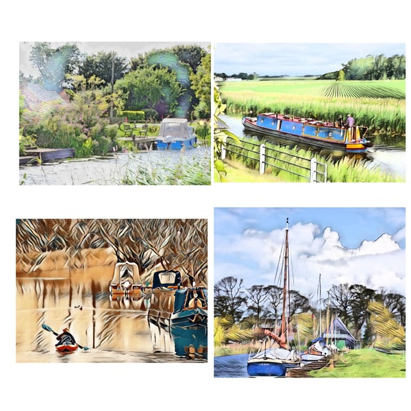  Pack of 4 Mixed Boat Art Cards  
