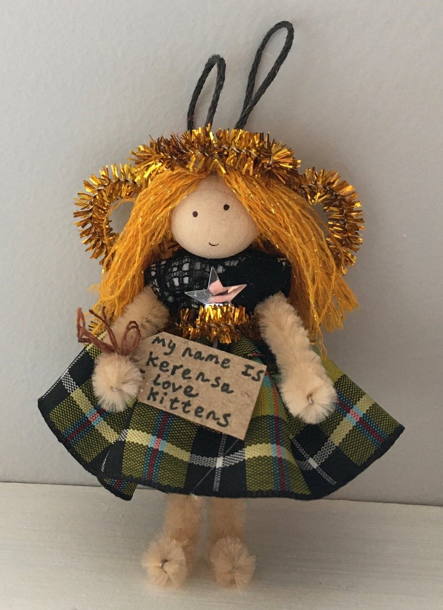 Tiny Cornish Tartan Fairy Hanging Decoration