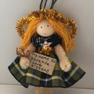 Tiny Cornish Tartan Fairy Hanging Decoration