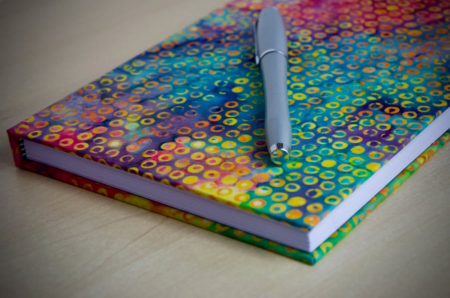 A5 Hardback Lined Notebook with full cloth colourful batik cover