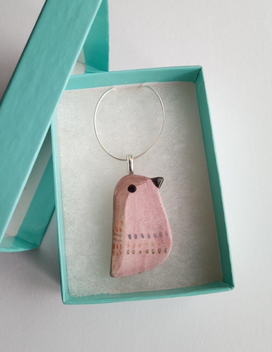 Ceramic pink bird pendant 