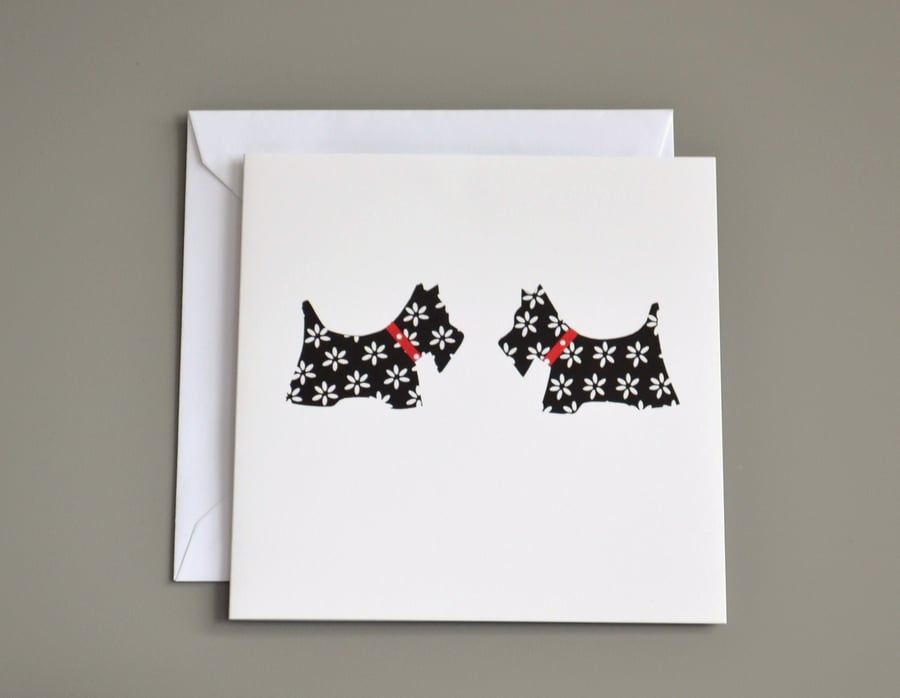 Two Black and White Scottie Dogs Blank Card