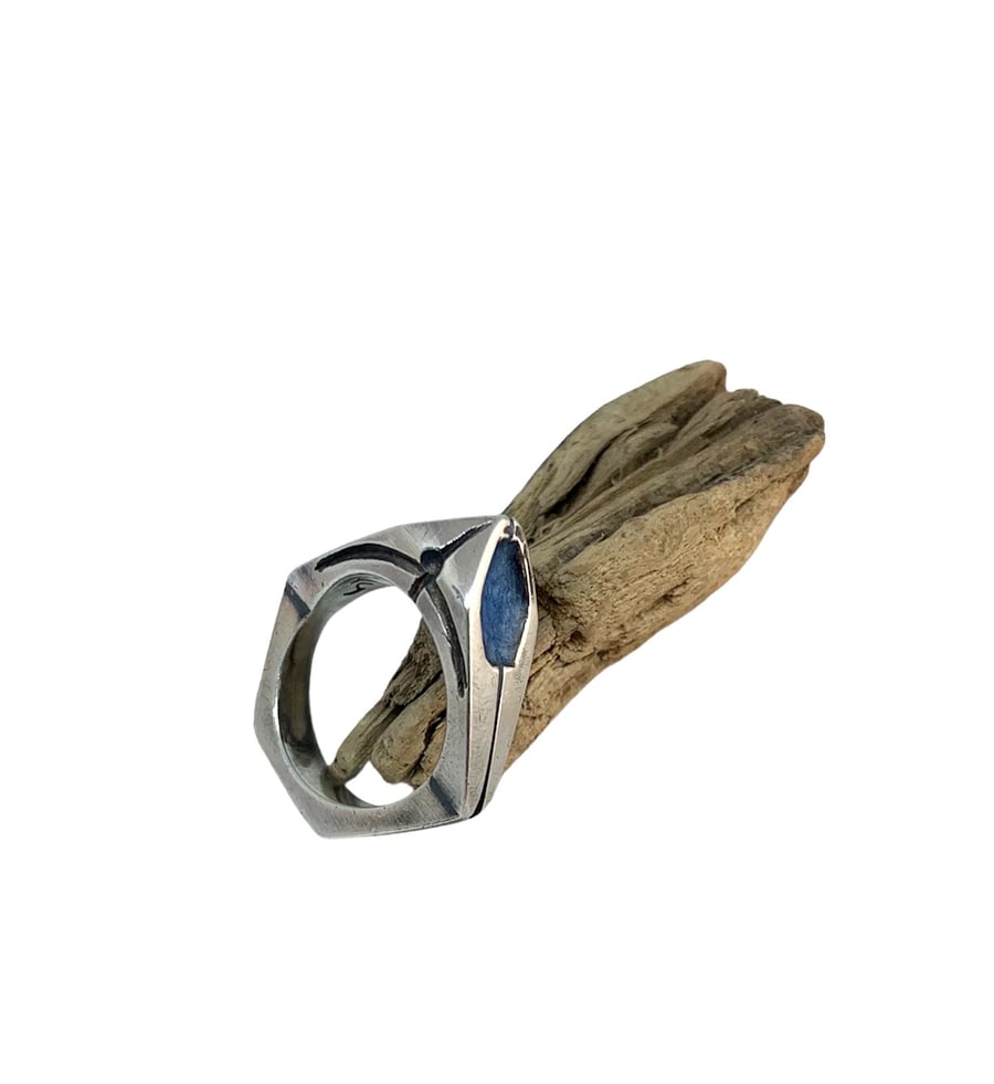 Ring in sterling silver 925 with blue enamel