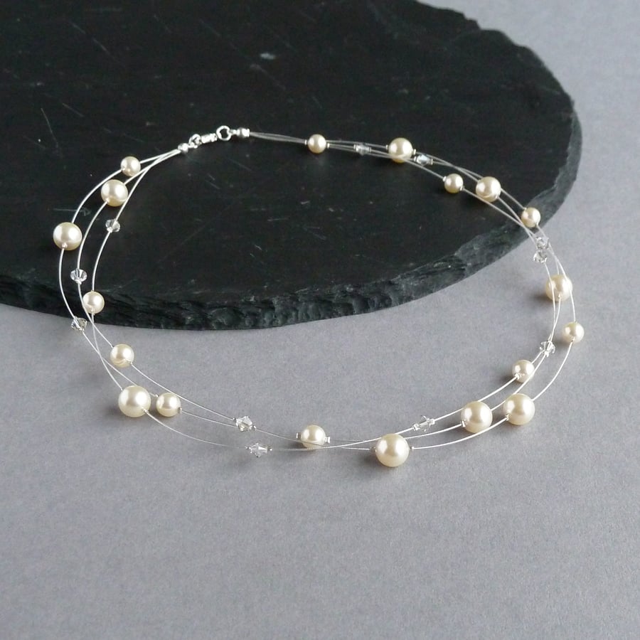 Cream Floating Pearl Necklace - Bridal Jewellery - Bridesmaids Gifts - Wedding