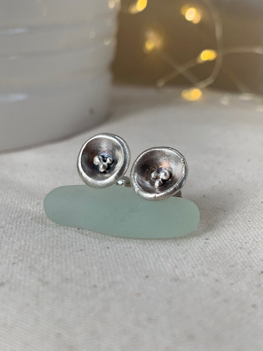 Small poppy studs, Sterling Silver flower earrings, Dainty flower earrings,