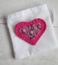SOLD - Hand Embroidered Floral Heart Brooch on Cerise Pink Wool Felt - Image 1