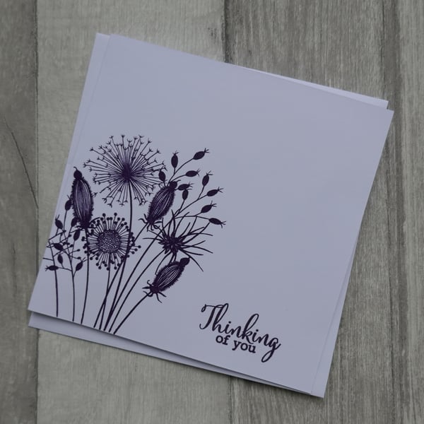 Sympathy Card with Purple Embossed Seedheads 'Thinking of You'