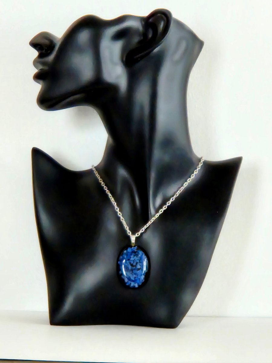 Handcast blue glass resin necklace