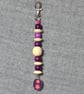 Bag Charm – Pink-Purple and Cream Wooden Beads and Flower Picture Charm - Image 3