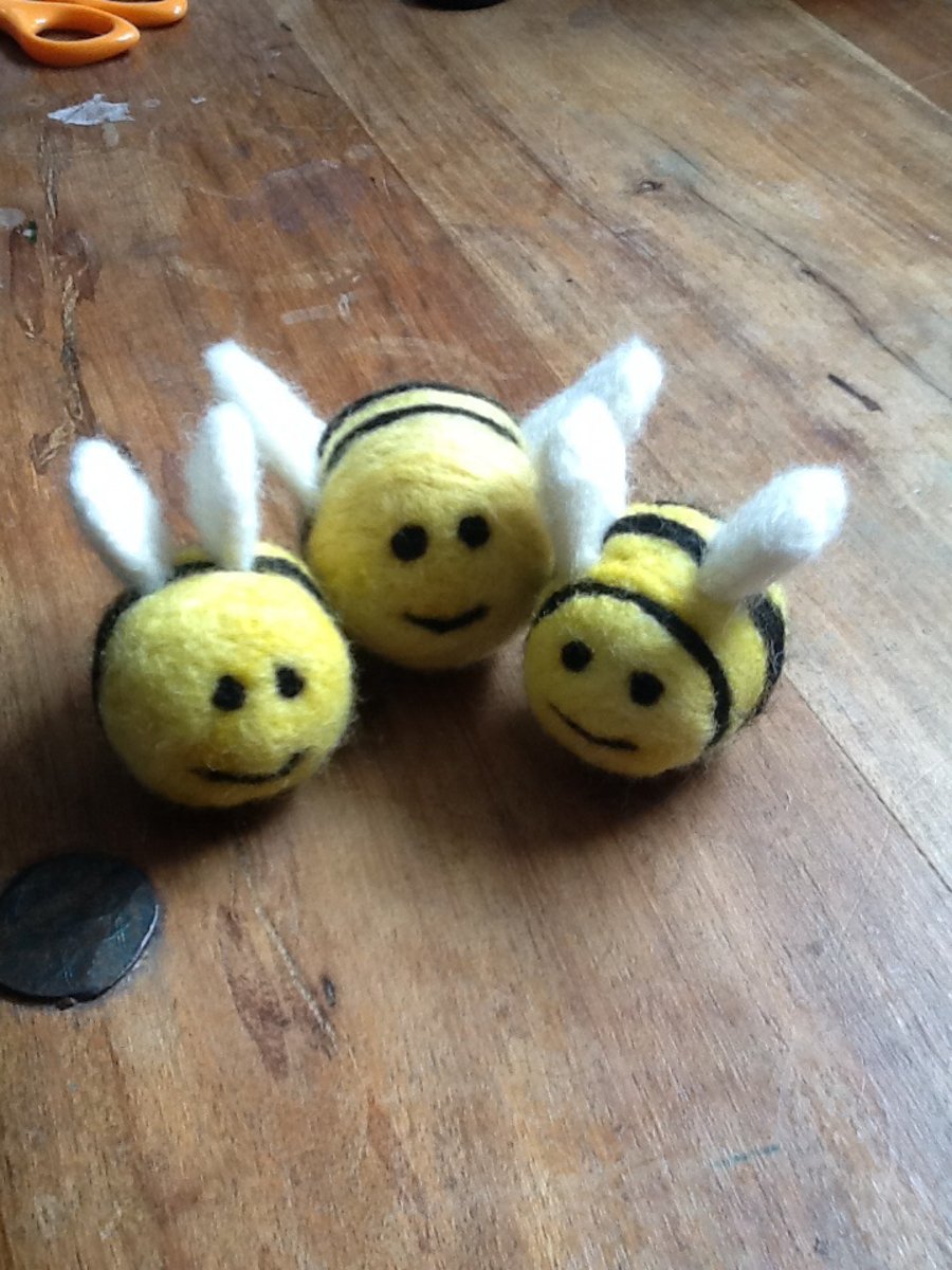 Needle felted bumble bees