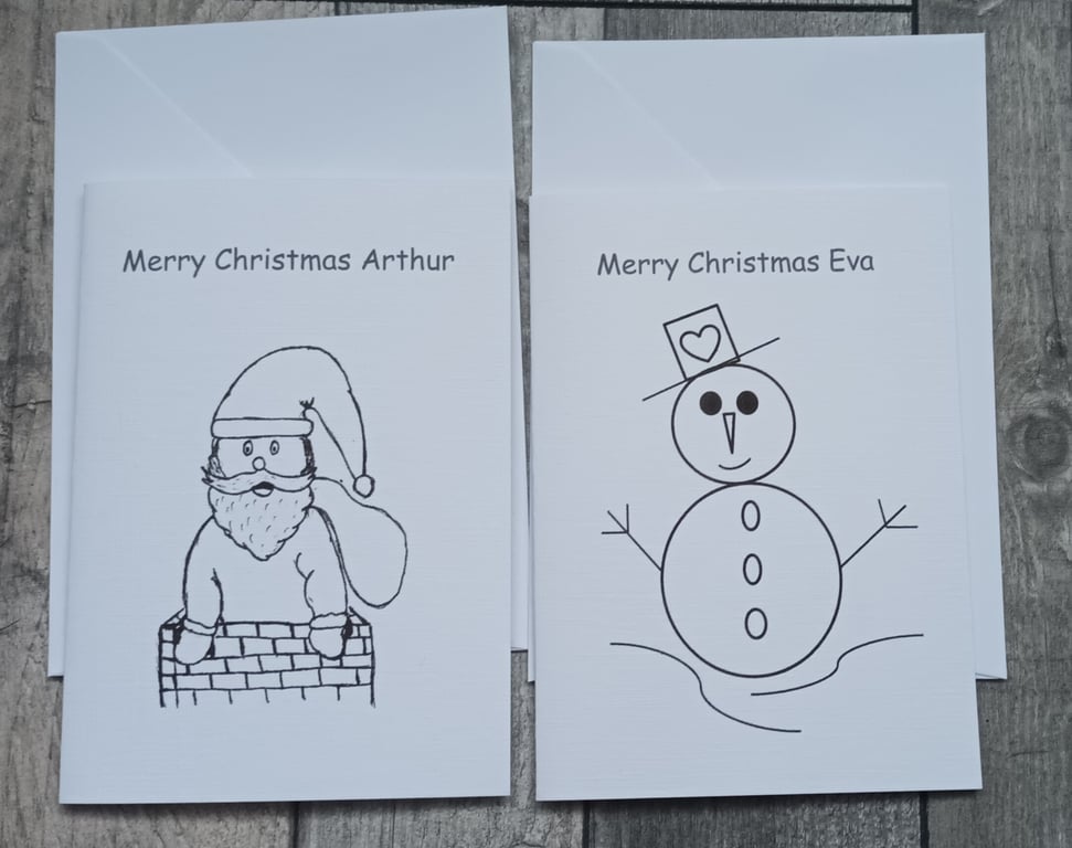 Personalised Colour Me In Childs Christmas Card. Father Christmas Or Snowman