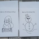 Personalised Colour Me In Childs Christmas Card. Father Christmas Or Snowman