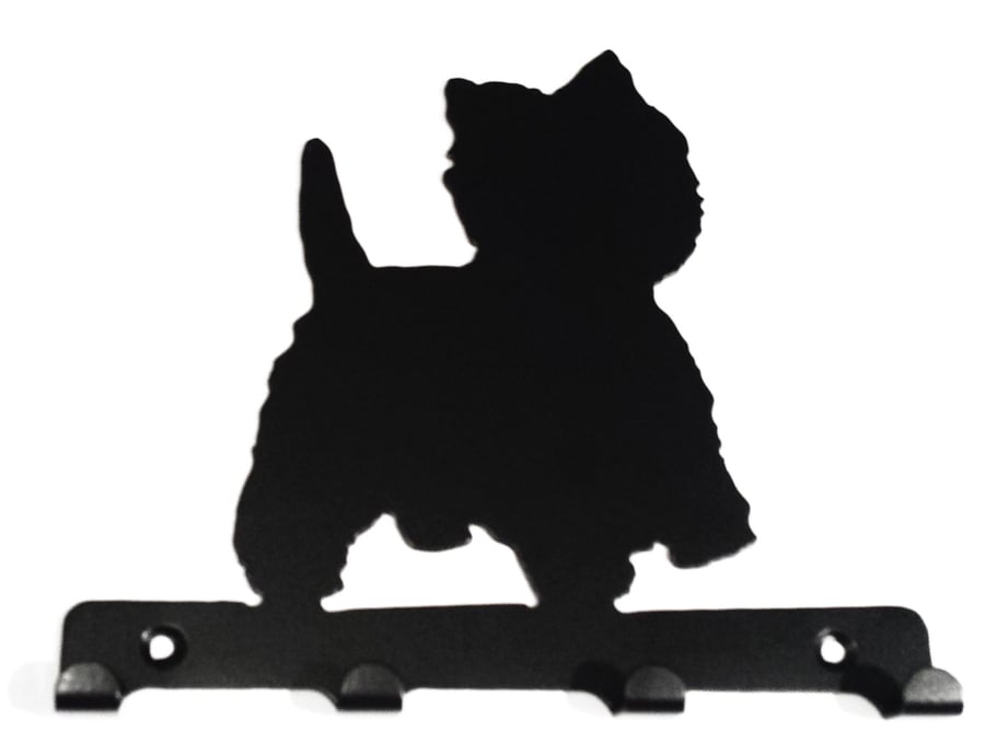 Westie (West Highland Terrier) Silhouette Key Hook Rack - metal wall art